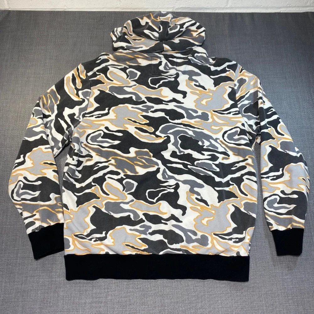 True Religion Mens Camo Swirl Full Zip Hoodie Black Gray XL